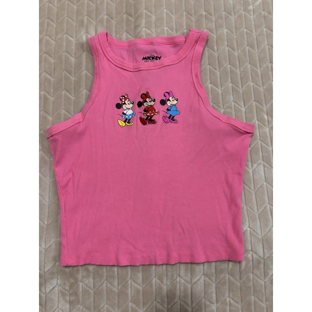 Disney Minnie Mouse Pink Ribbed Racerback Tank Top Crop Shirt Woman's 2X Y2K Vtg